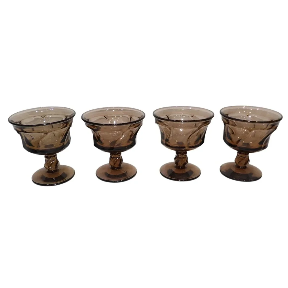 Fostoria Jamestown Smoky Brown Glass Champayne Sherberts Set of 4